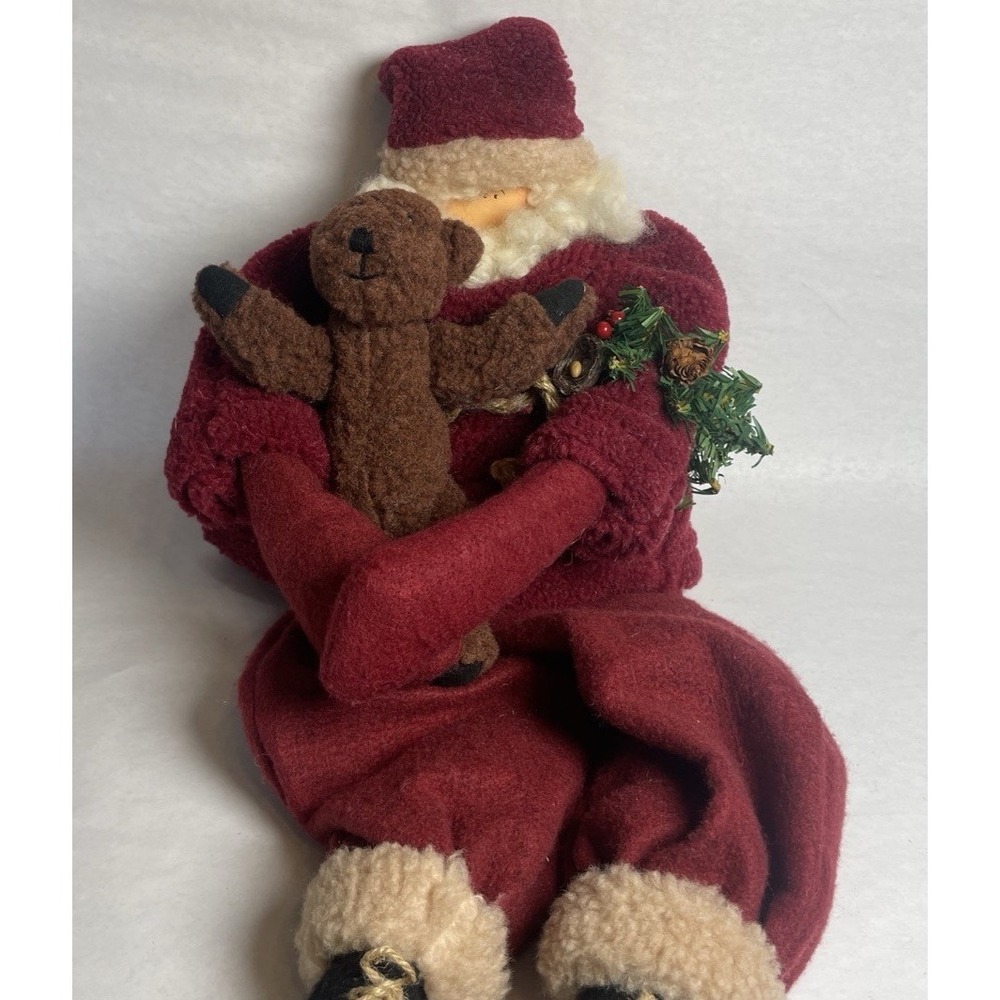 Vintage Cloth 18" Santa Claus &Teddy Bear Soft Christmas Figure Handmade